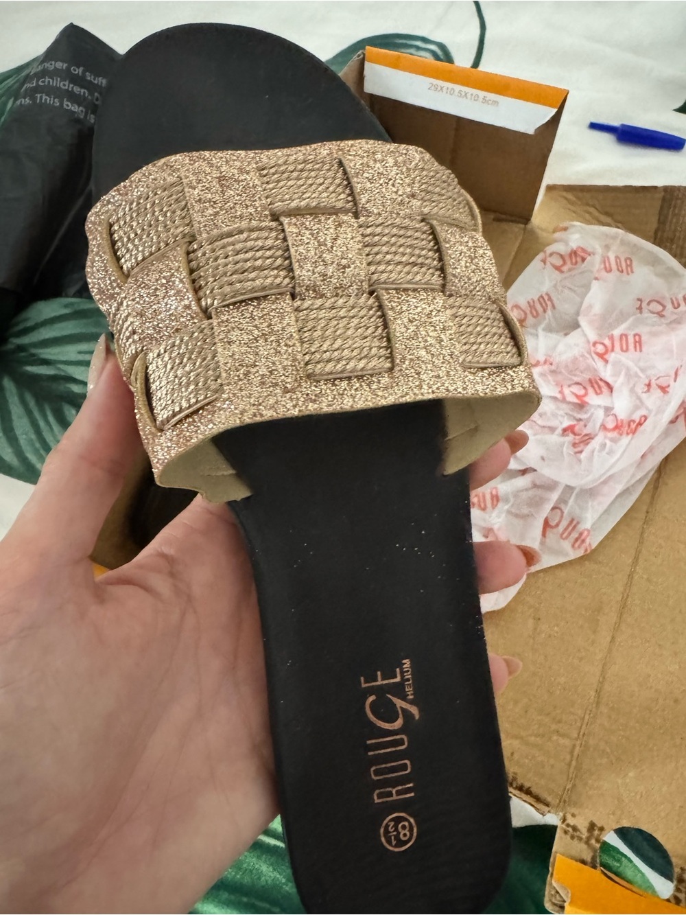 Women’s Gold Woven Slide Sandal